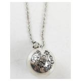 Sterling Silver "Save The Children" Bell Pendant Necklace with Family Motif