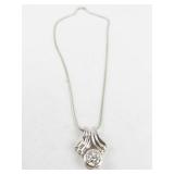 Sterling Silver Italy 18 Inch Necklace with Pendant and Clear Stone 7.25 DWT