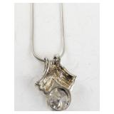 Sterling Silver Italy 18 Inch Necklace with Pendant and Clear Stone 7.25 DWT