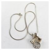 Sterling Silver Italy 18 Inch Necklace with Pendant and Clear Stone 7.25 DWT