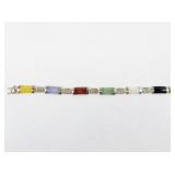 Sterling Silver Multi-Color Jade Link Bracelet 7.5in