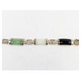 Sterling Silver Multi-Color Jade Link Bracelet 7.5in