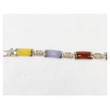 Sterling Silver Multi-Color Jade Link Bracelet 7.5in