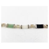 Sterling Silver Multi-Color Jade Link Bracelet 7.5in