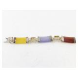 Sterling Silver Multi-Color Jade Link Bracelet 7.5in