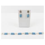 Sterling Silver and Turquoise Bracelet with Matching Earrings Set