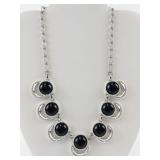 Sarah Coventry Silver Tone Necklace with Black Cabochon Accents