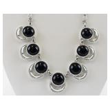 Sarah Coventry Silver Tone Necklace with Black Cabochon Accents