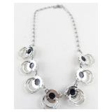 Sarah Coventry Silver Tone Necklace with Black Cabochon Accents