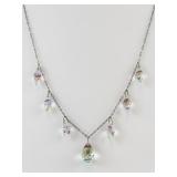 Vintage Necklace with Iridescent Glass Drops on Silver-Tone Chain