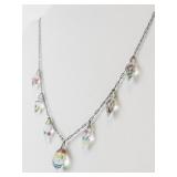 Vintage Necklace with Iridescent Glass Drops on Silver-Tone Chain