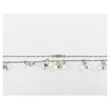 Vintage Necklace with Iridescent Glass Drops on Silver-Tone Chain