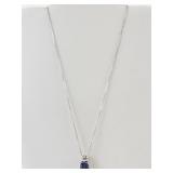 Sterling Silver Necklace with Blue Stone Pendant,