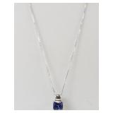 Sterling Silver Necklace with Blue Stone Pendant,