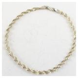 9-Inch Twisted Two Tone Sterling Silver Herringbone Anklet