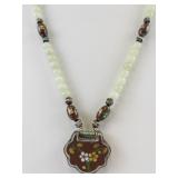 CloisonnÃ© Flower Pendant Necklace with Jadeite Beads