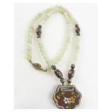 CloisonnÃ© Flower Pendant Necklace with Jadeite Beads