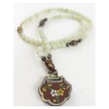 CloisonnÃ© Flower Pendant Necklace with Jadeite Beads