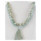Aquamarine and Quartz Beaded Necklace with Large Pendant