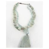 Aquamarine and Quartz Beaded Necklace with Large Pendant