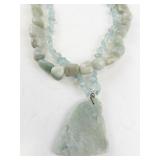 Aquamarine and Quartz Beaded Necklace with Large Pendant