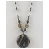Agate Beaded Necklace with Large Agate Pendant