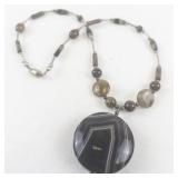 Agate Beaded Necklace with Large Agate Pendant