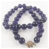 Faceted Amethyst Bead Necklace with Floral Clasp