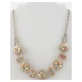 Beaded Floral Statement Necklace with Gold Tone Chain