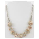 Beaded Floral Statement Necklace with Gold Tone Chain