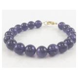 Amethyst Beaded Bracelet with Gold-Tone Clasp