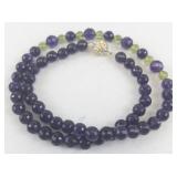 Amethyst and Peridot Beaded Necklace with Decorative Clasp