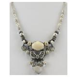 Vintage Beaded Statement Necklace with Faux Pearls and Decorative Pendant