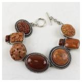 Amy Kahn Russell Red Coral Sterling Silver Link Bracelet