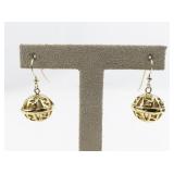 Fendi Logo Pearl Cage Gold Plated French Wire Drop Earrings