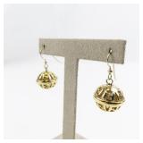 Fendi Logo Pearl Cage Gold Plated French Wire Drop Earrings