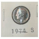 Uncirculated 1974 S DIME IN COIN CARD