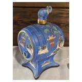 Vintage Japanese Hinode Moriage Sake Barrel with Four Cups