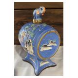 Vintage Japanese Hinode Moriage Sake Barrel with Four Cups