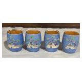 Vintage Japanese Hinode Moriage Sake Barrel with Four Cups