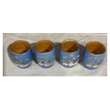 Vintage Japanese Hinode Moriage Sake Barrel with Four Cups
