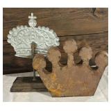Set of 2 Decorative Metal Crown Sculptures