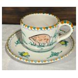 Pair of Hand Painted Italian Tea / Coffee Cups with Saucers