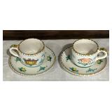 Pair of Hand Painted Italian Tea / Coffee Cups with Saucers