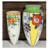 Pair of Vintage Wall Pocket Vases with Floral Design