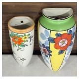 Pair of Vintage Wall Pocket Vases with Floral Design