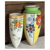 Pair of Vintage Wall Pocket Vases with Floral Design
