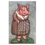 Original Hand Painted Wooden Pig Decor by A. Bonine