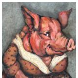 Original Hand Painted Wooden Pig Decor by A. Bonine