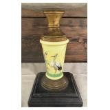 Vintage Oil Lamp with Hand Painted Bird Motif Base